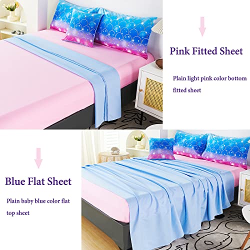 Urbonur Glitter Mermaid Scales Comforter Set For Girls Queen Gradient Pink Purple Blue Sparkle Fish Scales Girly Bedding Set 6Pcs Bed In A Bag 1 Comforter 1 Flat Sheet 1 Fitted Sheet 2 Pillow Cases #TOP3