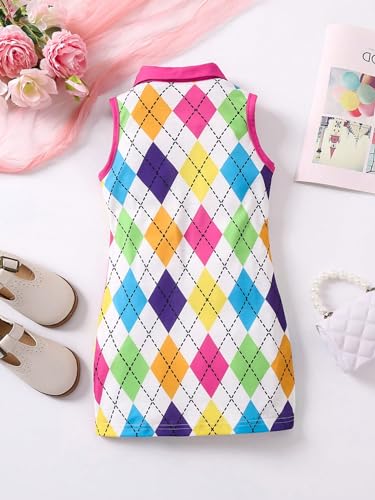 SHENHE Girl's Geometric Colorblock Collared Tank Dress Sleeveless Button Down Dress2