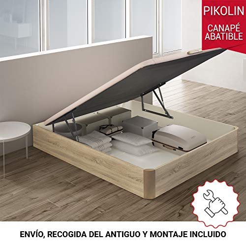 PIKOLIN Canapé Abatible de Madera con Gran Capacidad | Montaje y Retirada Usado Incluido | Esquinas Delanteras Redondeadas | 150x200 | Color Natural | 32 cm Altura | AIRBOX