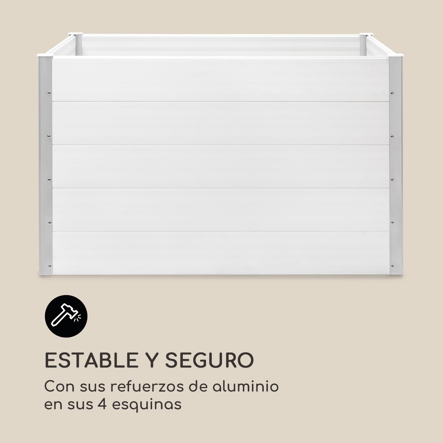 Blumfeldt Nova Grow Bancal de jardín, 150 x 91 x 100 cm (An x Al x Pr), Material: WPC con protección anti-UV, antioxidante y anticongelante, Aspecto de madera, Altura ergonómica, Montaje fácil, blanco