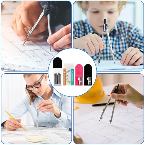 Lvjkes 100 Stück Zirkelminen Kit, 2B Zirkel Ersatzminen(2 mm Durchmesser) 2 cm Lang, Mit Radiergummim und Zirkelspitzer für Mathematische Zeichnungen, Holzbearbeitungsmarker, Kreatives Design, Style-1