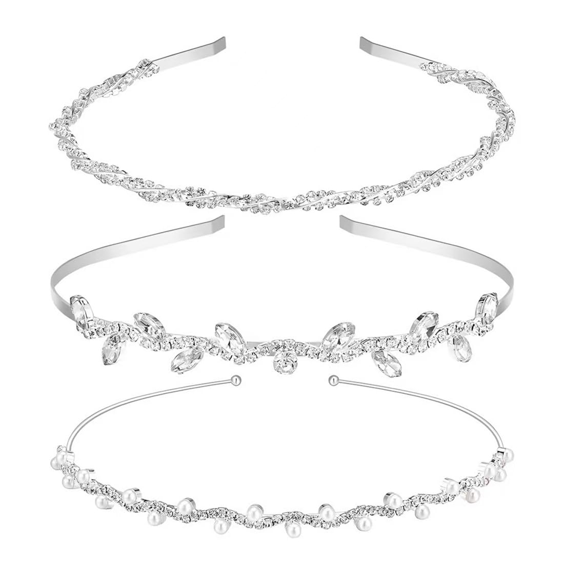 DULSPUE Diademas Nupciales de Boda, diademas de capa con diamantes, Tocado de Corona para Fiesta Novia Boda Corona Nupcial Pelo Mujeres Accesorios(3 Piezas）