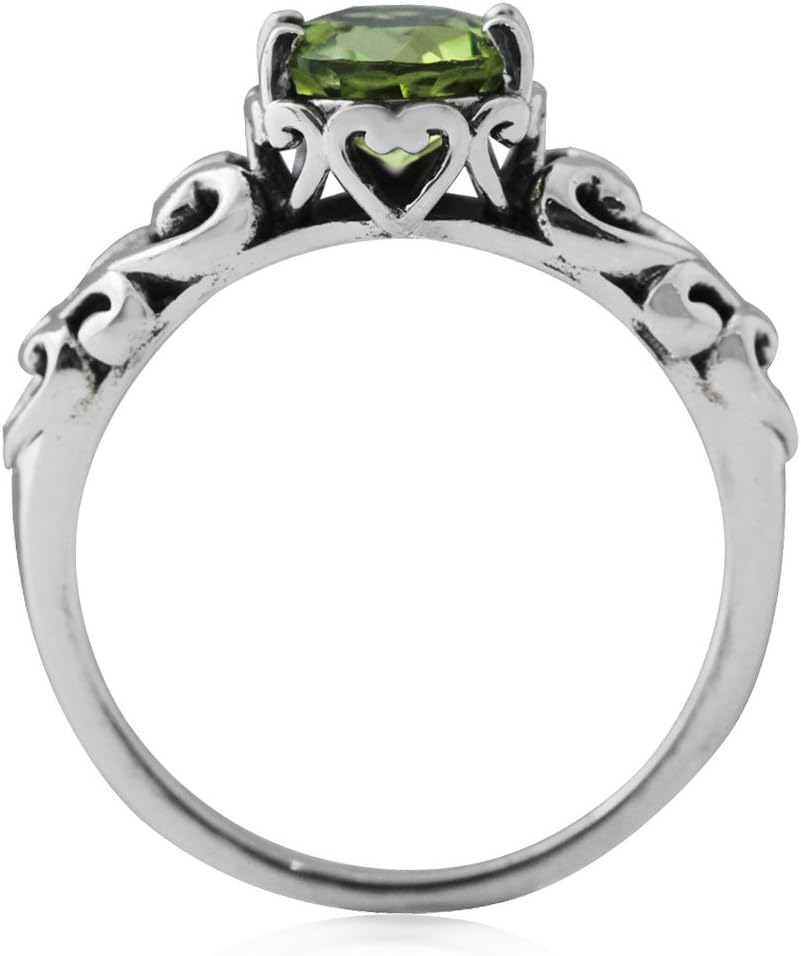 Silvershake 7MM Round Shape Gemstone 925 Sterling Silver Scroll/Filigree Victorian Style Solitaire Ring Jewelry for Women