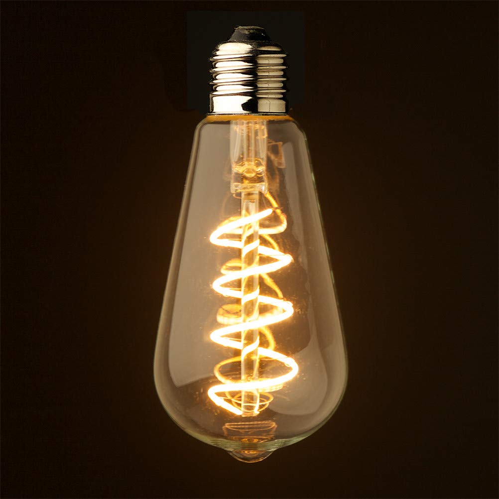Bombilla LED ST64 de filamento Espiral, Bombilla Edison de 3 W, Base de Rosca E27, Cristal ámbar, 2200 K, lámpara Decorativa Retro Regulable de filamento Flexible, 6 unid