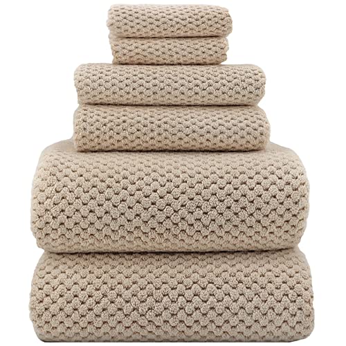 YTYC Towels, 39x78 Inch Oversized Bath Sheets for Adults Luxury Extra Large Bath Towels Sets of 6 Super Soft Shower Towels for Bathroom Microfiber 80% Polyester (Beige,6 Piece)