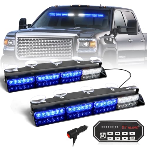 HLauto 604N Emergency Dash Strobe Lights: 2x16.8 inch Blue Security Light w/Take Down 48 LED Safety Flashing Warning Hazard Interior Windshield Light Bar for Trucks Vehicles