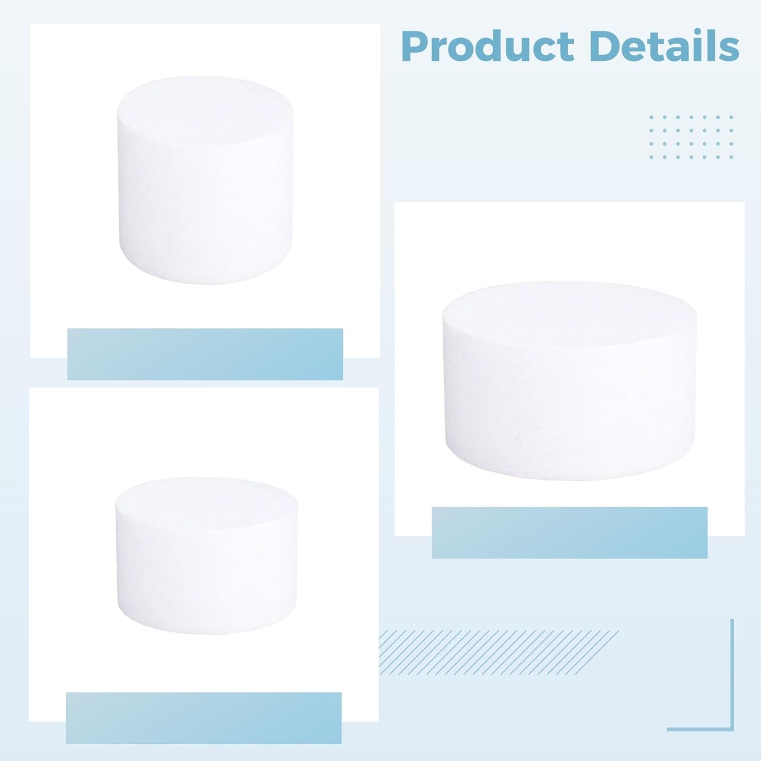 Round Foam Cake Dummy Set Of 3, 4 In / 10 Cm, 6 In / 15 Cm, And 8 In / 19 Cm For Beginners, Smooth And Reusable Foam Dummies For Cake Decorating Practice