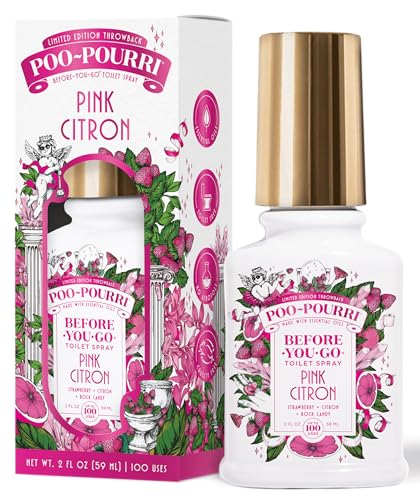 Poo-Pourri Before-You-Go Toilet Spray Pink Citron 2 Fl Oz Up to 100 Uses Bathroom Odor Deodorizer with Essential Oils for Home or Work Travel Essentials TSA Approved Size