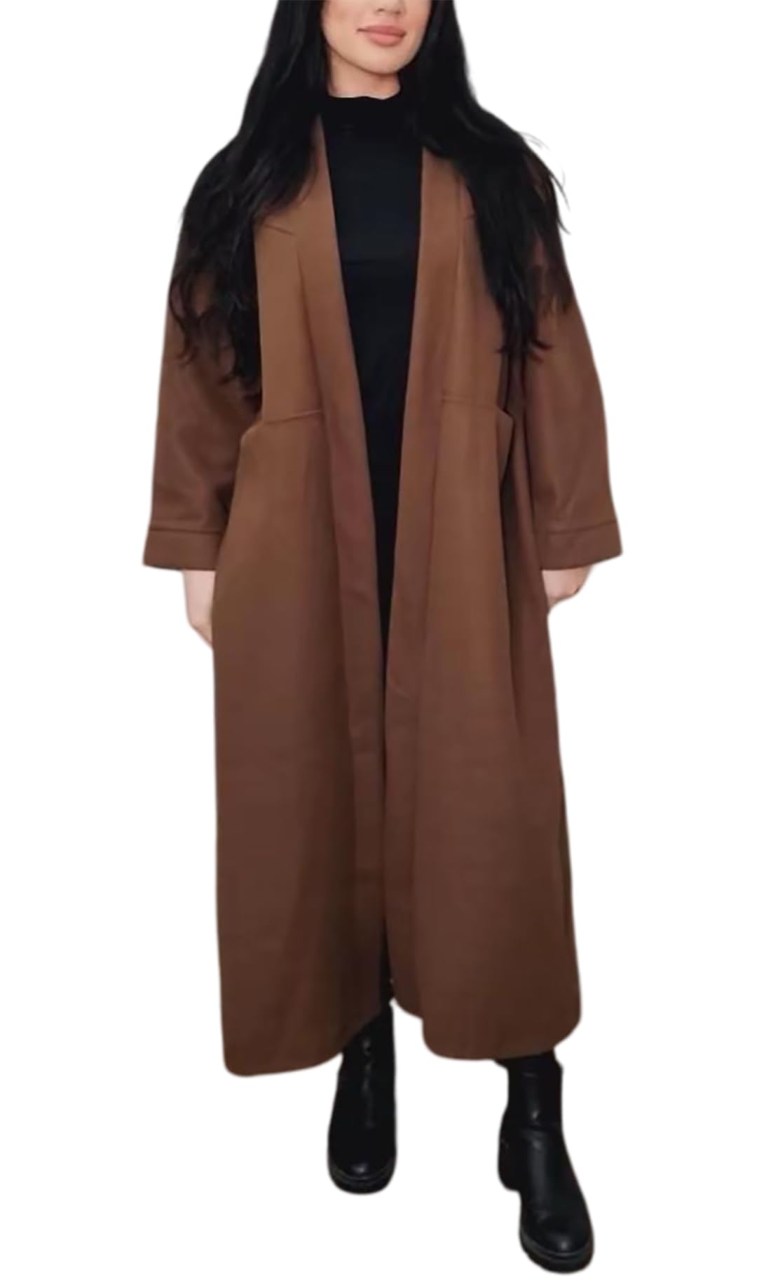 Fairy Trendz Women's Chocolate Long Sleeve Oversized Batwing Long Jacket Baggy Coat Waterfall Long Cardigan With Pocket ( One Size)