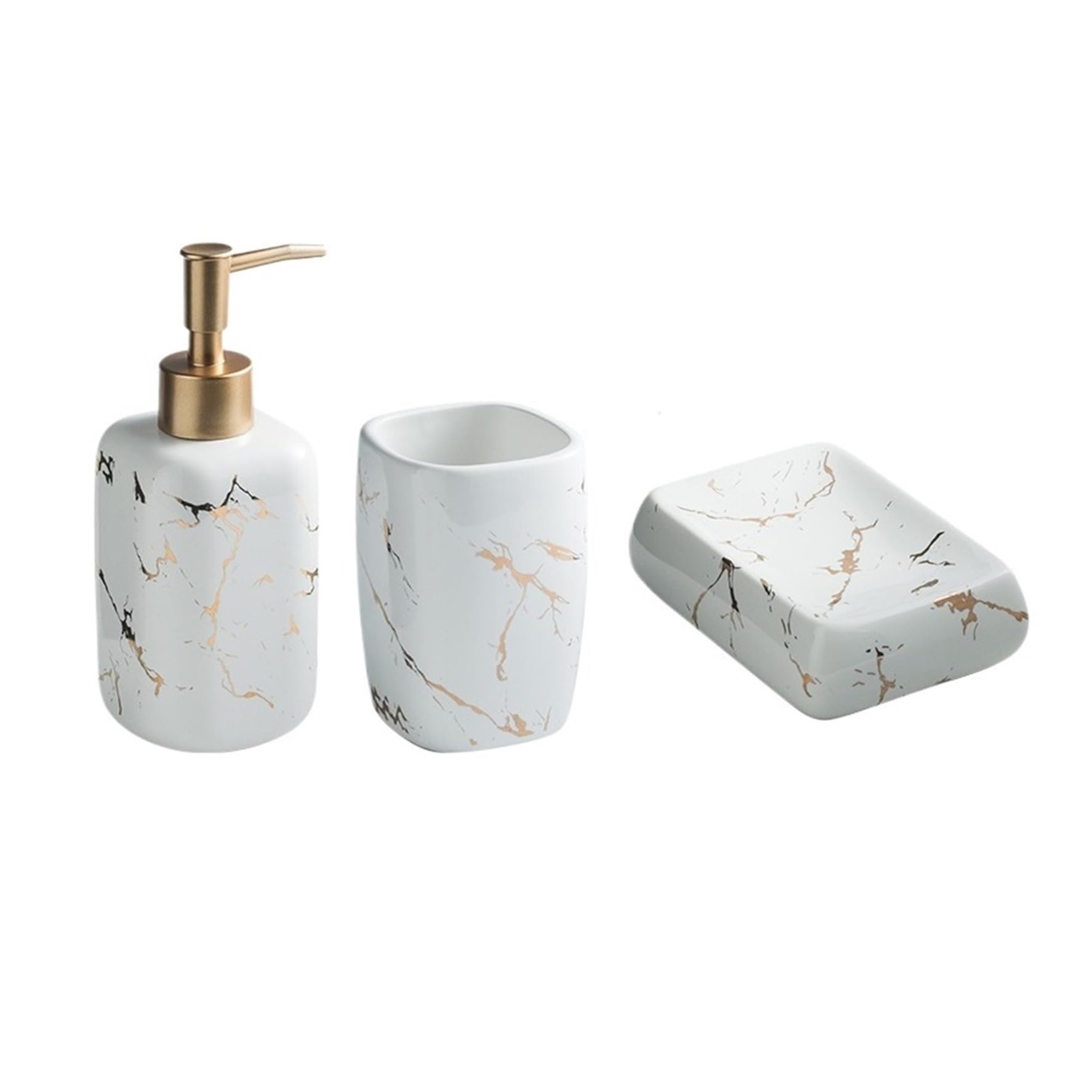 Cyairong-22 White Soap Dispenser Bathroom Toiletries Set 3 Pcs Include: Lotion Soap Dispenser, Mouthwash Cups And Dish(White)