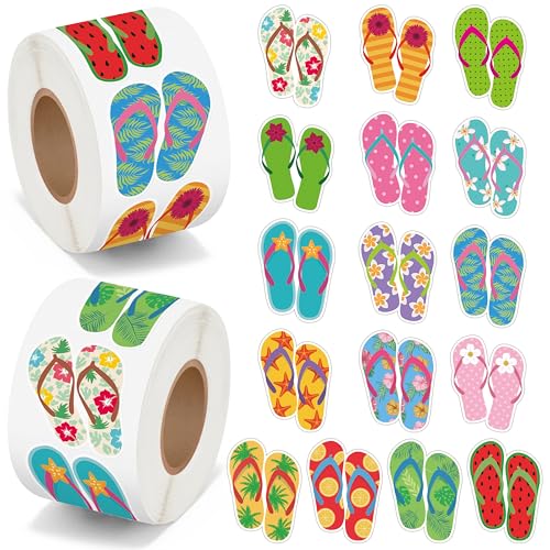 Image of Summer Flip Flop Sticker - 2 Roll Waterproof Vinyl Residue Free Removal Self-Adhesive Sandal Decals with Vibrant Color for Laptop Water Bottle Scrapbook Suitcase Party Favor Craft Supplies