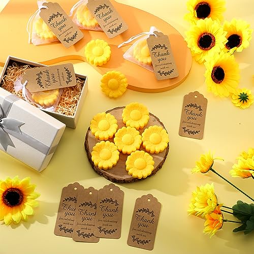 25 set sunflower mini soap for wedding party favors bridal shower favors baby shower soap guests gifts small handmade with drawstring organza bags and thank you cardsyellow