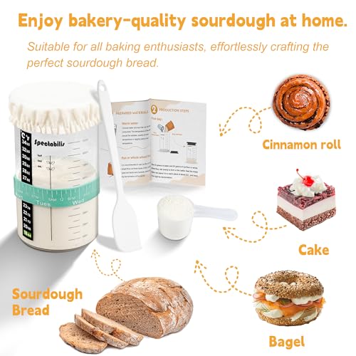 Spectabilis Sourdough Starter Kit - 35 oz Large Capacity Wide Mouth Sourdough Jar with Stainless Steel Lid, Date Marked Feeding Band, Thermometer, Silicone Spatula, Cloth Cover, Bread Baking Supplies - Image 3