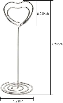 Table Number Card Holders Place Card Holder, 25 Pack Picture Holders for Tables, Heart Shape Photo Number Stands Menu Paper Card Clips for Wedding Party, Office, Restaurant (Silver)