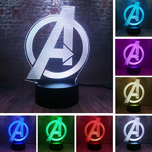 Avengers Symbol Logo - Marvel Comics - Night Light - The Marvel Avengers 4 Endgame Sign Model Figuras 3D Illusion LED USB Touch Colourful Light-up Toys Creative Boy's or Girl's Bedroom Playroom Decor