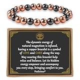 PEALICIOUS Copper Bracelet for Women and Men, 8MM Copper Magnetic Bracelet with 3500 Gauss Magnet Beads as Valentines Gifts for Mom, Cooper Hematite Jewelry Pulsera De Cobre para Mujer for Parents