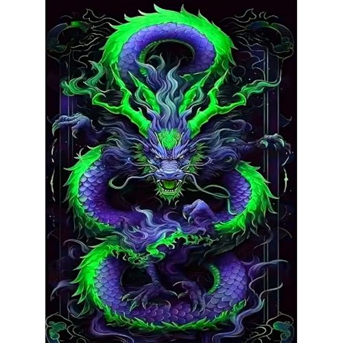 BSNRCH 5D Diamond Painting Kits for Adults Beginners Dragon Diamond Art Kits for Adults DIY Full Round Paint with Diamond Art Dots Crystal Dragon Gem Art Painting Crafts Kits 12x16inch