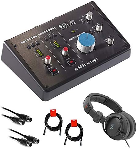 Solid State Logic SSL2+ USB Audio Interface Bundle with Studio Monitor Headphone, 2x MIDI Cable & 2x XLR Cable