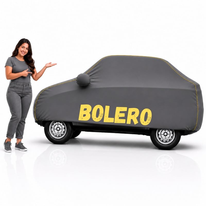 Image of Long-Life 100% Waterproof Bolero Car Body Cover for Dust & Rain, Compatible with All Models of Bolero Car Cover, Comes with Bird Droppings, Scratch, UV and Paint Protection - Grey