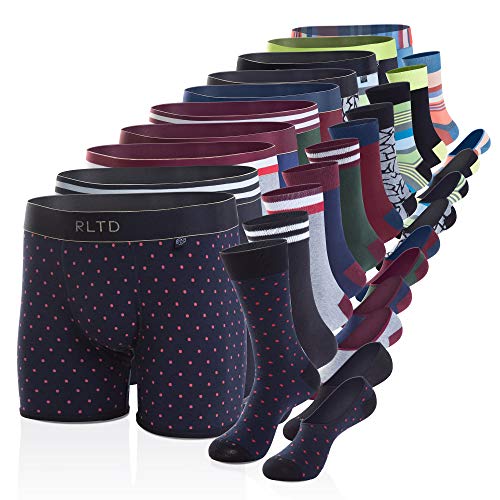 RLTD Men's Boxer Briefs and Socks Matching Underwear Set, Large, 30 Piece (10 Pack)