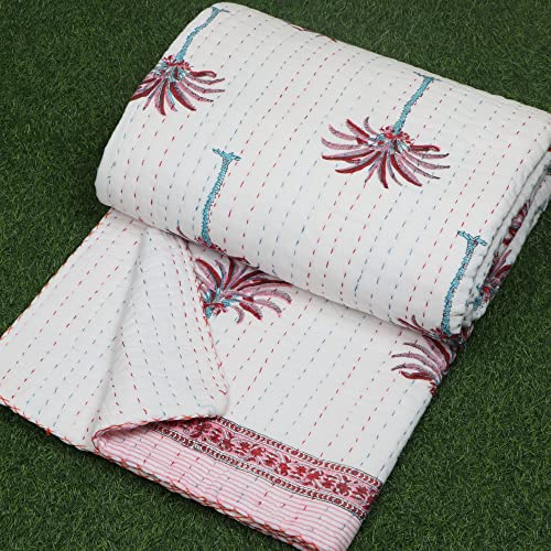 Couette Kantha coton imprimé palmier grand couvre-lit bohème 90X108 pouces INDACORIFY - 6