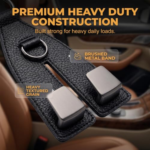 Image of Premium Leather Wrapped Design (Black, 4pcs) | Double Hook Storage | Space Saving Car Organizer | Easy Headrest Installation