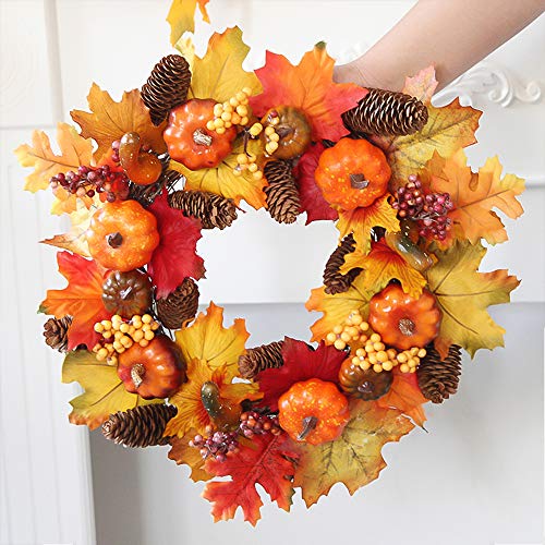 Souarts 15.7" Fall Wreath Artificial Wreath, Thanksgiving Wreath Pumpkin Wreath Autumn Wreath, Thanksgiving Front Door Wreath For Indoor Outdoor Home Office Wall Holiday Thanksgiving Decor #TOP7