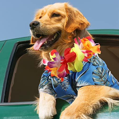 Geyoga 3 Pieces Pet Dog Hawaiian Costume, Includes Puppy Dog's Cool T-Shirts Summer Clothes, Funny Cute Dog Retro Fashion Sunglasses And A Colorful Wreath For Small To Medium Dog (Blue Series) #TOP6