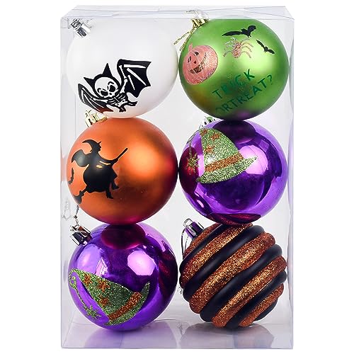 MuRealy 6 pcs Halloween Christmas Ball Ornaments - Premium Shatterproof Halloween Decorations 80mm, Applicable to Halloween, Christmas Tree Flower Ring