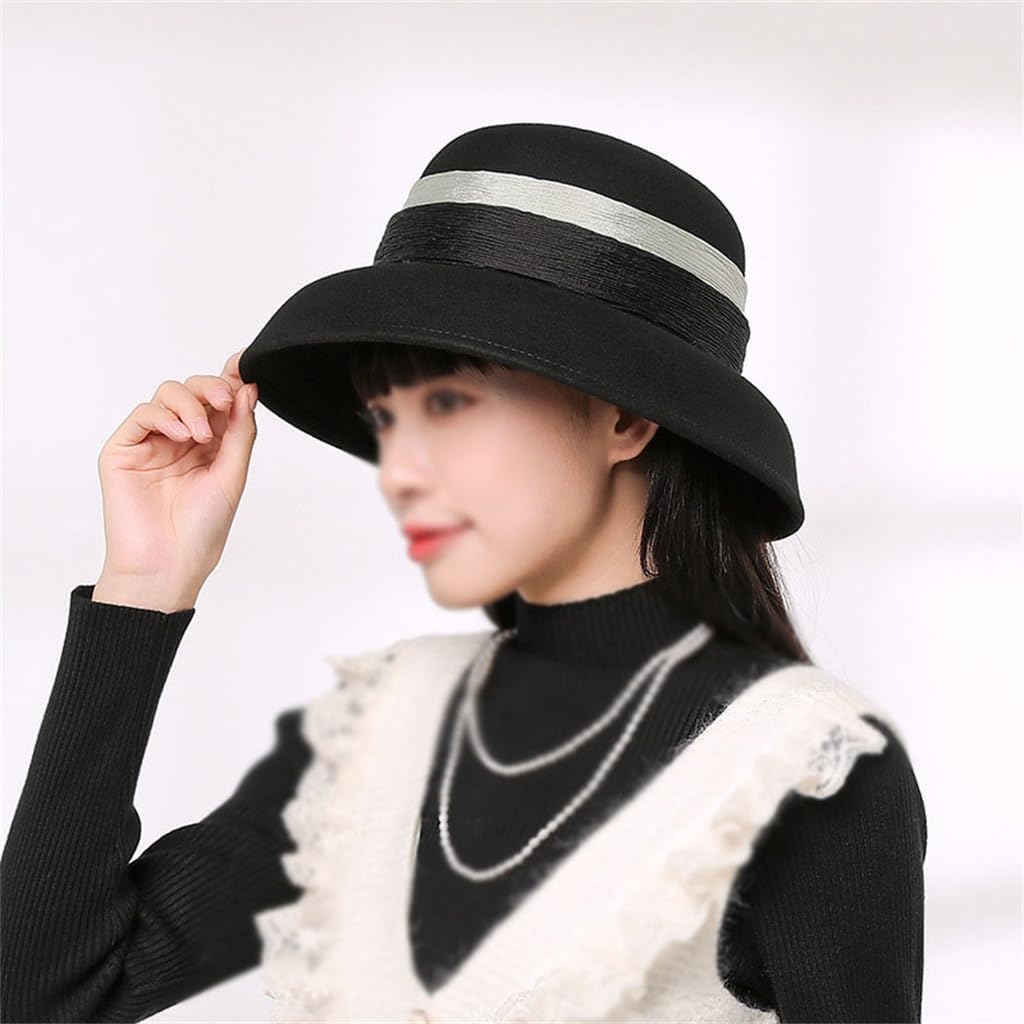 HBJWOV Autumn-Winter Hepburn Wind Wool Fisherman Hat Woman Elegant Vine Basin Hat Woman(D)