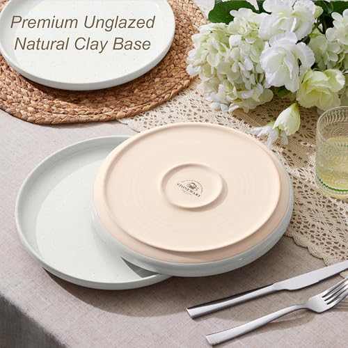 Image of LIANYU Dinner Plates Set of 4, 10.5 Inch Stoneware Plate for Kitchen Dining, Large & Round Ceramic Salad Dishes Set, Microwave, Oven & Dishwasher Safe, Scratch Resistant, Stackable, Snowy White