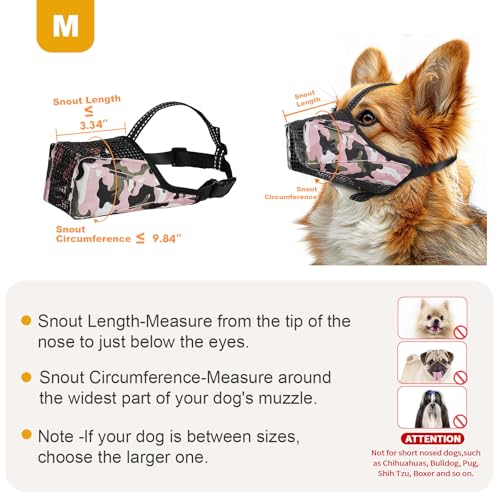 Image of Mesh Dog Muzzle, Breathable Soft Dog Muzzle with Reflective Straps for Secure Fit, Prevents Biting, Chewing Scavenging- Adjustable for Small Medium Large Dogs,Pink,M