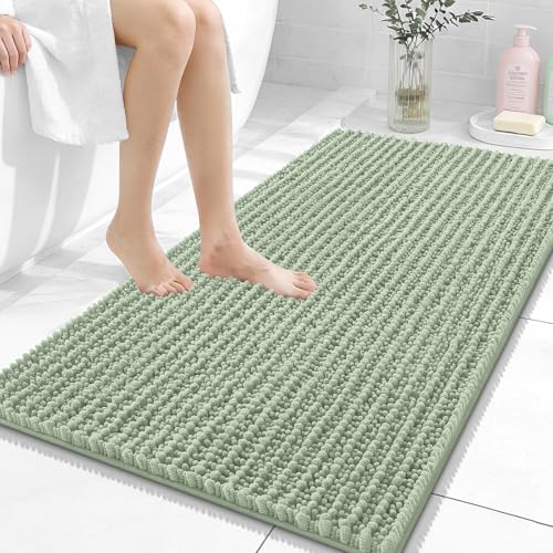 Image of OLANLY Bathroom Rug Mat 44x24, Thick Soft and Absorbent Chenille Bath Mat, Non-Slip Rubber Backing, Machine Washable Quick Dry Bath Rugs for Tub Shower Floor, Home Decor Accessories, Sage Green
