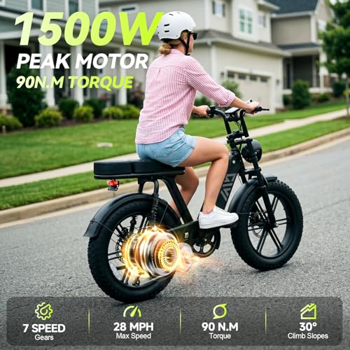 Image of Electric Bike for Adults,20 inchx4 inch Fat Tires Retro Ebike, Range 65Miles | Peak 1500W Motor,48V 15Ah Removable Battery,Full Suspension E Bike for for City Commuting,Off-Road
