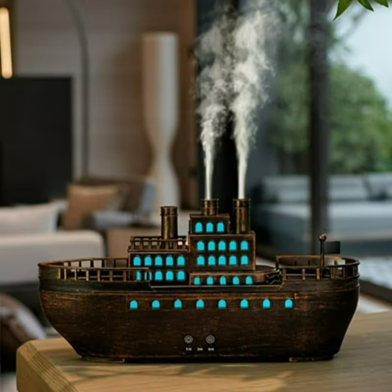 R Runilex Cruise Ship Design Aroma Diffuser Jack and Rose Style 250ml Cool Mist Diffuser Large Fog Volume Humidifier Remote Control Color Adjustable for Home Office Use (Steamboat) 4