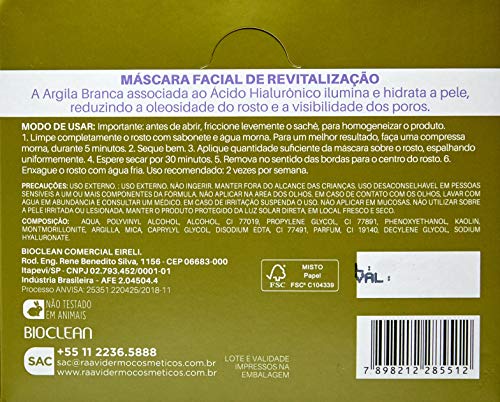 Máscara Peel Off Argila, Pack com 50 sachês de 8g, Raavi, Branco