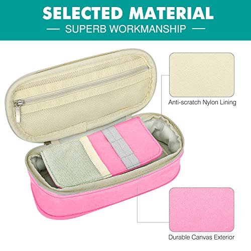 Image of MoKo Large Capacity Pencil Pen Case, Big Capacity Storage Bag Pouch Box, Stationery Organizer with Zippers for Office /School Supplies - Beige & Pink