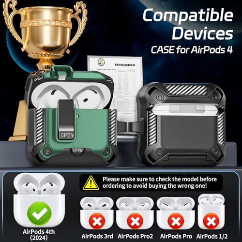 Image of Secure Lock Case for AirPods 4 with Cleaning Kit & Keychain, Shockproof Protective Cover Compatible with Apple AirPods 4th Gen 2024 for Men Women, Anti-Scratch