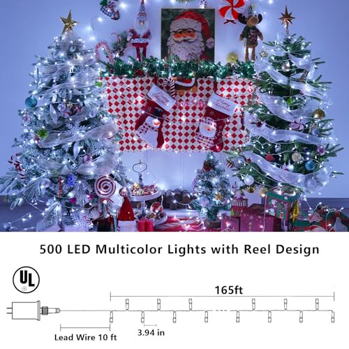 YEGUO 165ft 500 LED White Christmas Lights Outdoor Waterproof, Clear Wire String Lights Indoor, Twinkle Tree Lights Plug in with Timer Memory - Image 3