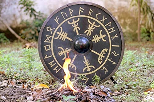 Viking Shield Norse Mythology Viking Symbols Hand Painted Round Wooden Battle Ready Larp Medieval Shield (35 Inches) #TOP3