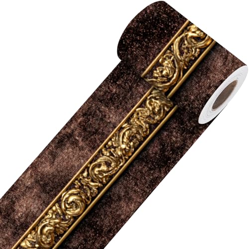 Image of Nuxovilar Vintage Gold Ornate Peel Stick Wall Border PVC 3.94x16.4' | Wall Trim, Molding Decal, Peel Stick Border, Adhesive Frame, for Bedroom, Kitchen, Living Room (Vintage Gold)