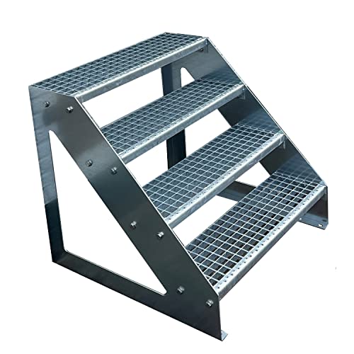 Escaleras de zanca de acero 4 Escalones Independiente Totalmente galvanizada - Medidas (L x A x A) 82cm x 60cm x 76cm Resistente a la intemperie y la corrosión