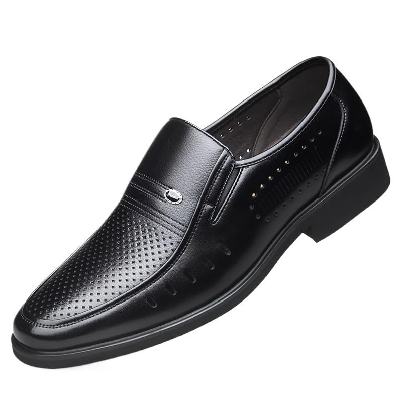 Men's Invisible Height Increasing Elevator Shoes - Men's Leather Dress Oxford Shoes - Low Top Block Heel - Slip Resistant Non-Slip Business Office Loafers