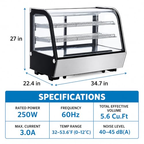 Image of 5.6 Cu.Ft Countertop Bakery Display Case - Double Glass Refrigerated, LED Lighting, Adjustable Shelves, Digital Temp Control, for Pastry, Cake, Sushi, 110V