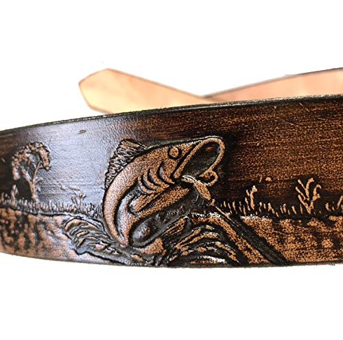 Fishing Design Handmade Mens Leather Belt Western Work Casual Belt 1.5" Wide Cocoa2