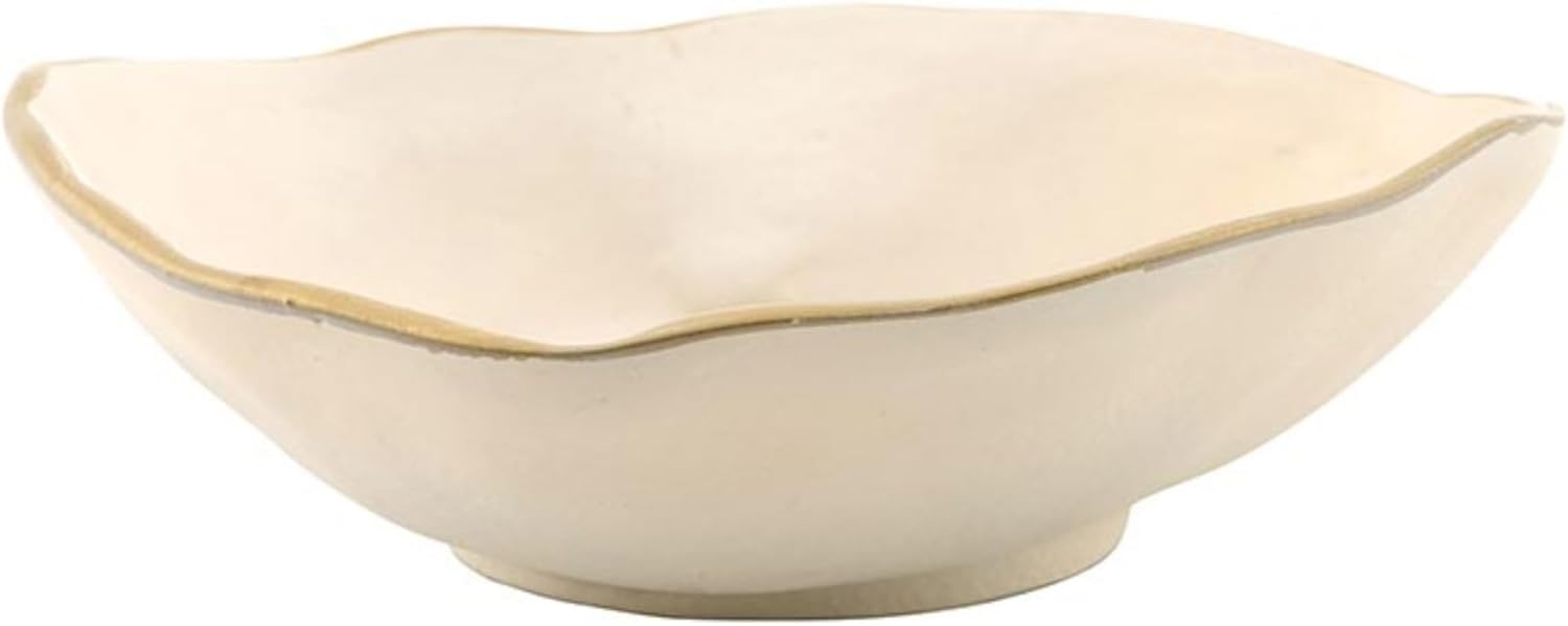Santa Barbara Design Studio Aluminum Serving Bowl Round with Gold Edge Serving Dish, 6.5" Dia x 2" H, Ivory