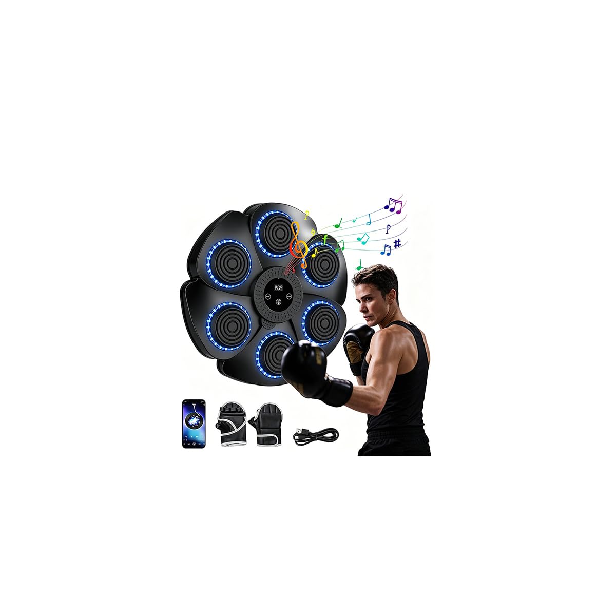 Máquina De Boxeo, Boxeo Pared Musical, 9 Modos De Velocidad De La Música Boxing Máquina con Guantes De Boxeo,Smart Bluetooth Music Boxeador Electrónico, Led Boxeo De Pared Música para Adultos