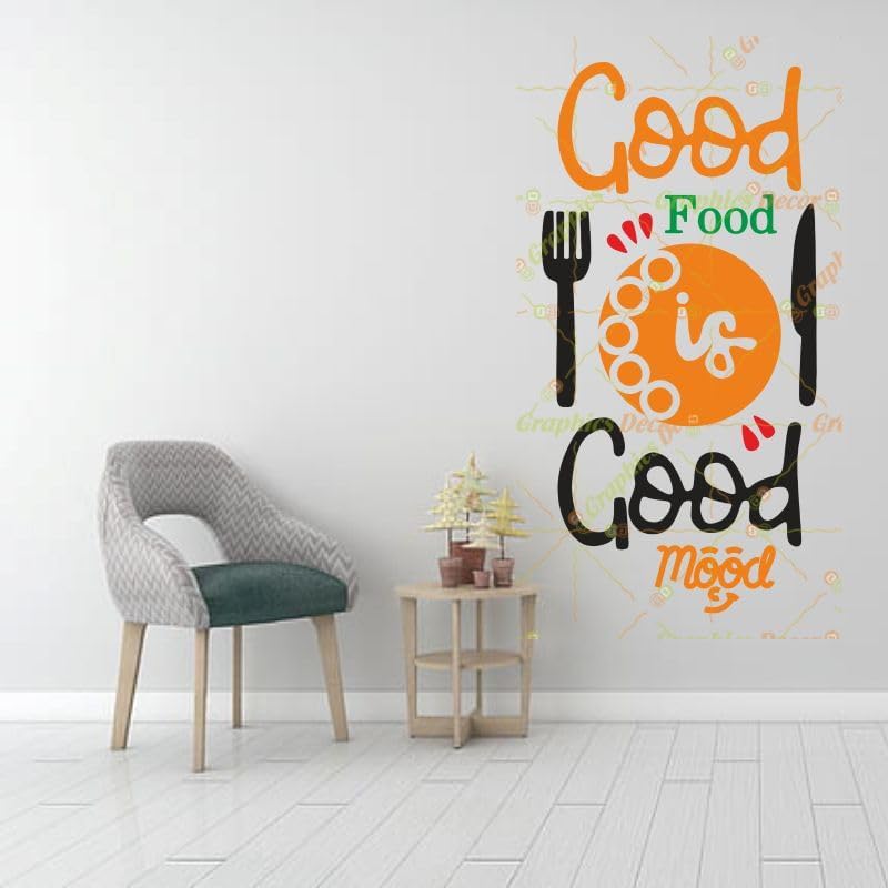 Graphics Decor | Quotes Good Food is Good Mood Wall Sticker (Size 30 x 58 cm)