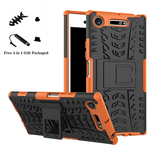 LiuShan Sony XZ1 Coque, Shockproof Robuste Impact Armure Hybride Béquille Housse Coque Étui Couverture pour Sony Xperia XZ1 Smartphone (4 en 1 Cadeau emballé),Orange