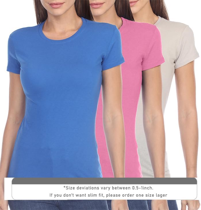 Miniatura 2 de Pimatee Camisas de manga corta para mujer, 100% algodón, 3 piezas, ajuste delgado, básico, cuello redondo, peso ligero, tela suave